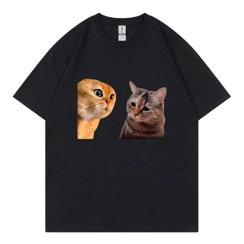 Sad Cat Mewing เสื ้ อยืดตลกสองแมวพูดคุย Meme Grpahic T เสื ้ อผู ้ หญิงผู ้ ชายผ ้ าฝ ้ ายเสื ้ อยื