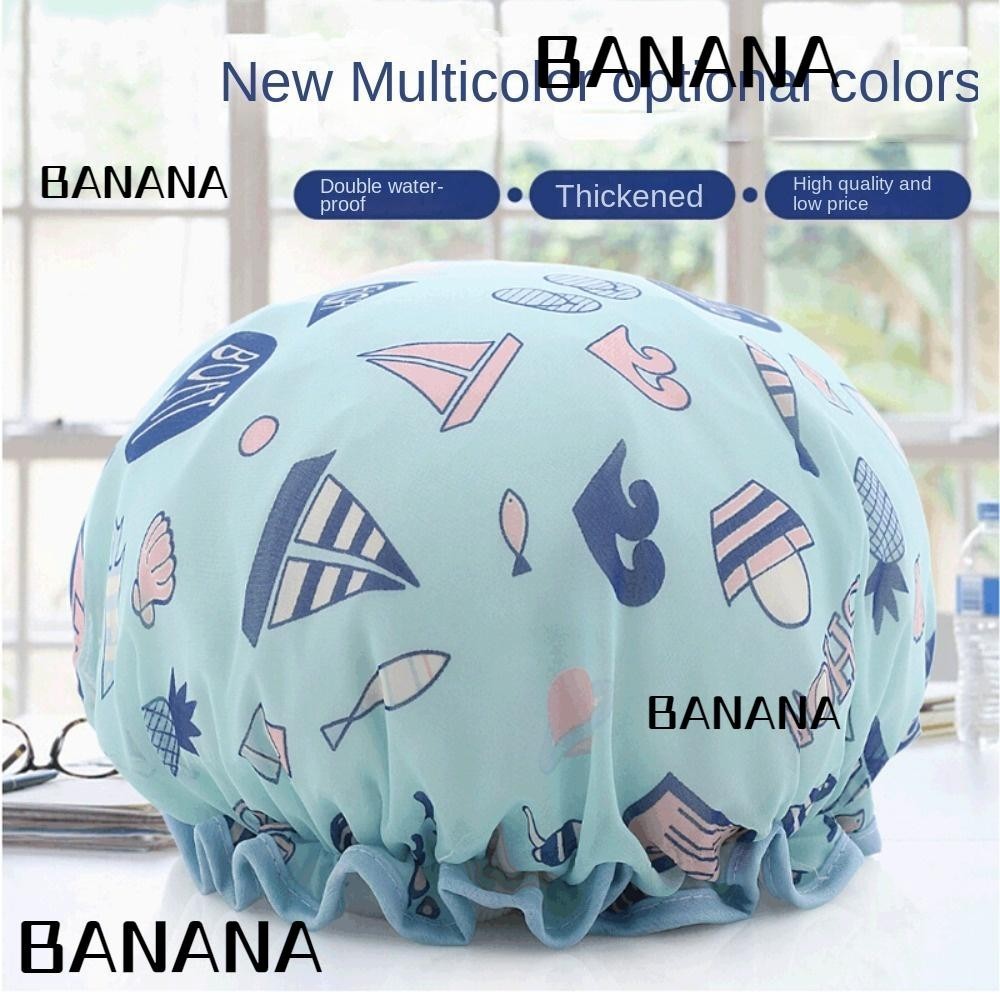 Banana1 Shower Headscarf, หมวกอาบน้ํากันน้ําแบบยืดหยุ่น, Bilayer หลายสีซาติน + วัสดุ Peva หมวกอาบน้ํา Lady