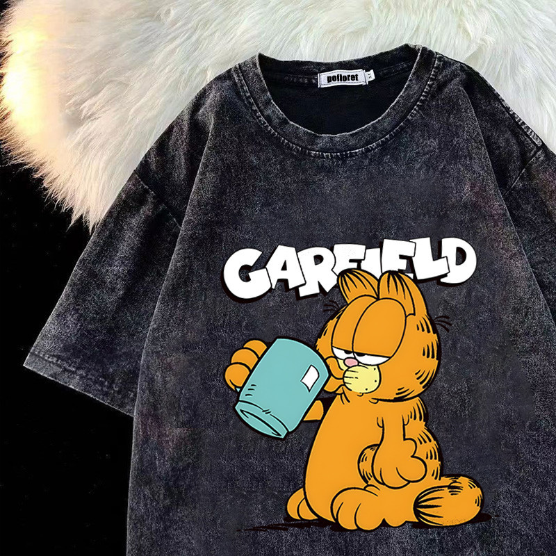 Pofloret เสื้อฟอก oversize ลายการ์ตูน โอเวอร์ไซซ์ เสื้อยืดแขนสั้นลายการ์ตูน T1704