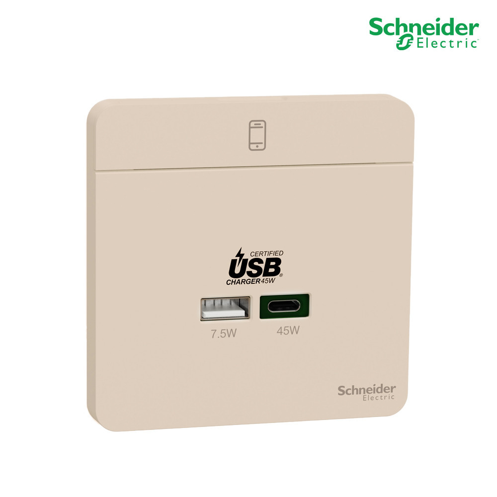Schneider ชุดเต้ารับ USB Type A+C 45W พร้อมที่วางโทรศัพท์ สีทอง รหัส E832USB45_WG รุ่น Avataron E ราคา ถูกที่สุด ดีลบีเคเค แกลเลอรีภาพที่ 2