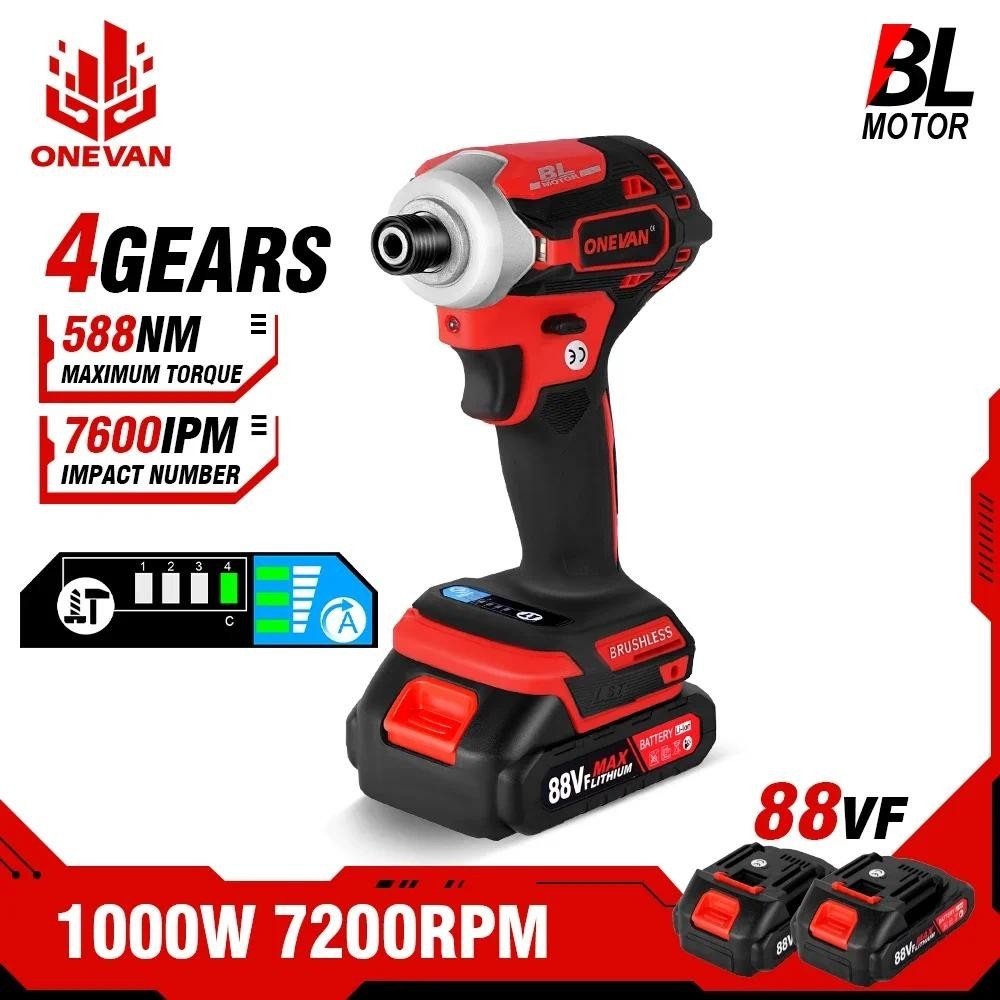 Onevan 588NM ไขควงไฟฟ้าไร้แปรงถ่าน 5 ความเร็วประแจผลกระทบไร้สายสว่านไดร์เวอร์พร้อมไฟ LED 3 สําหรับแบตเตอรี่ Makita