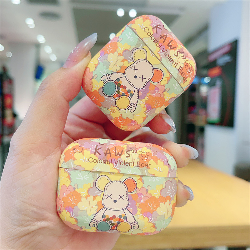 ดอกไม้ Blossom Violent Bear Airpods case ใช้งานร่วมกับ Airpods 1/2/3 Airpods Pro Airpods Pro2 frosting หูฟังไร้สายบลูทูธป้องกันฝาหลังกรณี