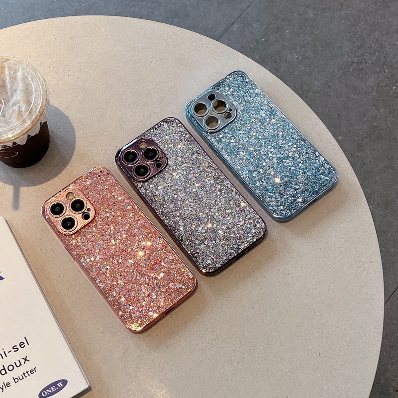 เหมาะสําหรับ iPhone 15 Pro Max 14 13 Pro 12 11 Electroplated Flash Powder เคส iPhone กันกระแทก