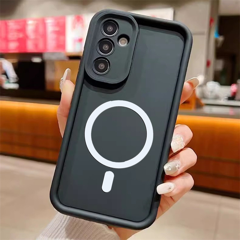 เคสโทรศัพท์ Samsung Galaxy A13 A04S A14 A15 A05S 5G คุณภาพสูงแม่เหล็กไร้สายชาร์จสติกเกอร์กล้องฝาครอบป้องกัน Soft TPU ซิลิโคน Matte Cover