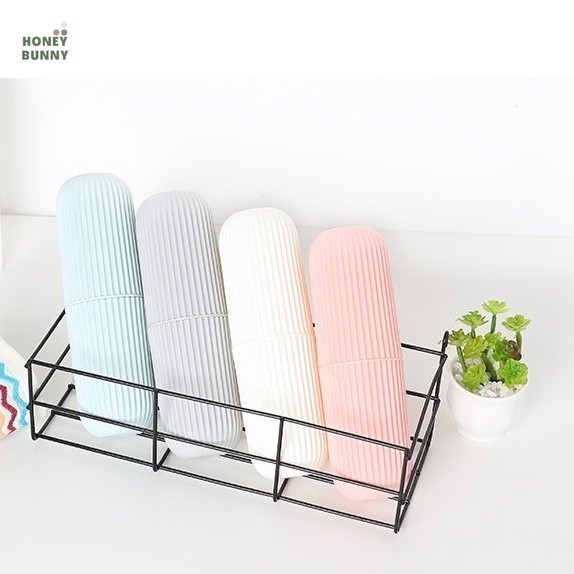 กล่อง กล่องใส่แปรงสีฟัน แบบพกพา ใส่ยาสีฟันได้ แบบกลม มี 4 สี สีเทา สีขาว สีชมพู สีฟ้า