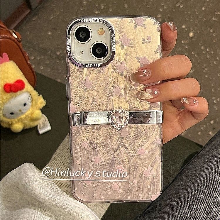 หรูหราสีชมพูดอกไม้เล็กๆรัก Rhinodiamond เคสโทรศัพท์สําหรับ iPhone15 14 13 12 11 Pro Max ปลอกกันกระแทกกล้อง Electroplated กล่องป้องกัน frosted hard ฝาหลัง