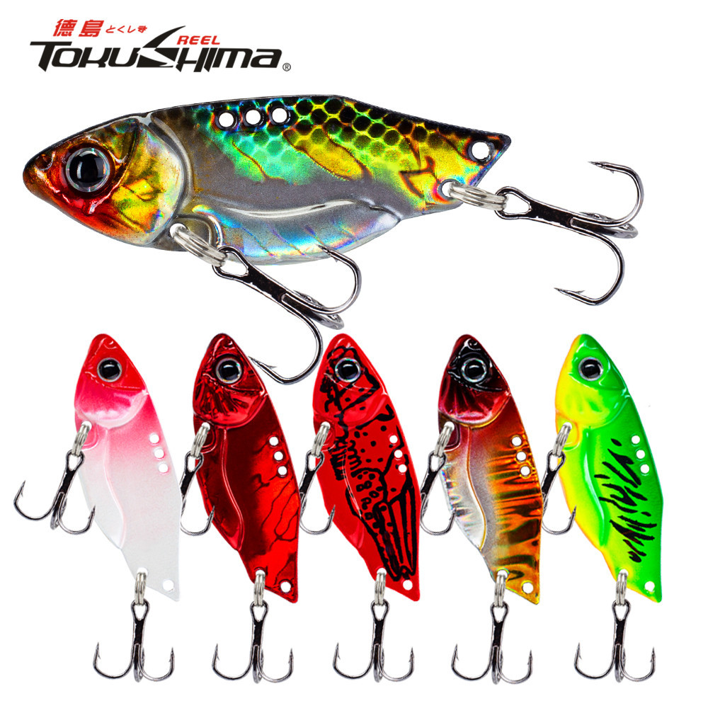 3.5g/5g/7g/10g/14g ช้อนล่อโลหะสีสัน VIB Sinking Jig 3D ตาช้อน Spinner Hard เหยื่อคู่ Treble Hooks