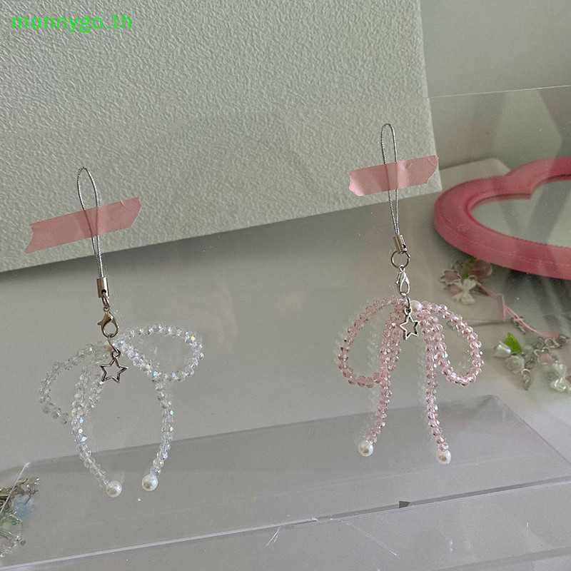Monnygo คริสตัลหวาน Bowknot โทรศัพท์ Lanyard ลูกปัดสายคล้องโทรศัพท์มือถือสําหรับสาว Y2K ความงามโทรศัพท์มือถืออุปกรณ์เสริม TH