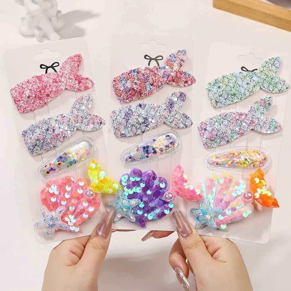 4 ชิ้นน่ารักผม Bangs ชุดคลิปสําหรับเด็ก Fish Tail พิมพ์ผีเสื้อ Hairpins เด็ก BB คลิป Barrettes สาวอุปกรณ์เสริมผม