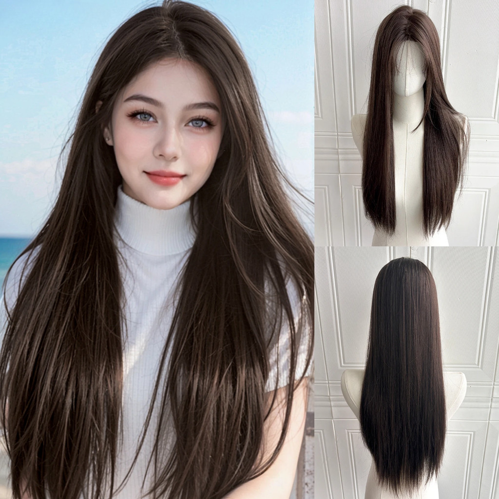 สีน้ําตาลธรรมชาติยาวตรงwigsตรงwigsไฟเบอร์สังเคราะห์ทนความร้อนสมจริงwigsสําหรับผู้หญิงผู้ชายcosplay P