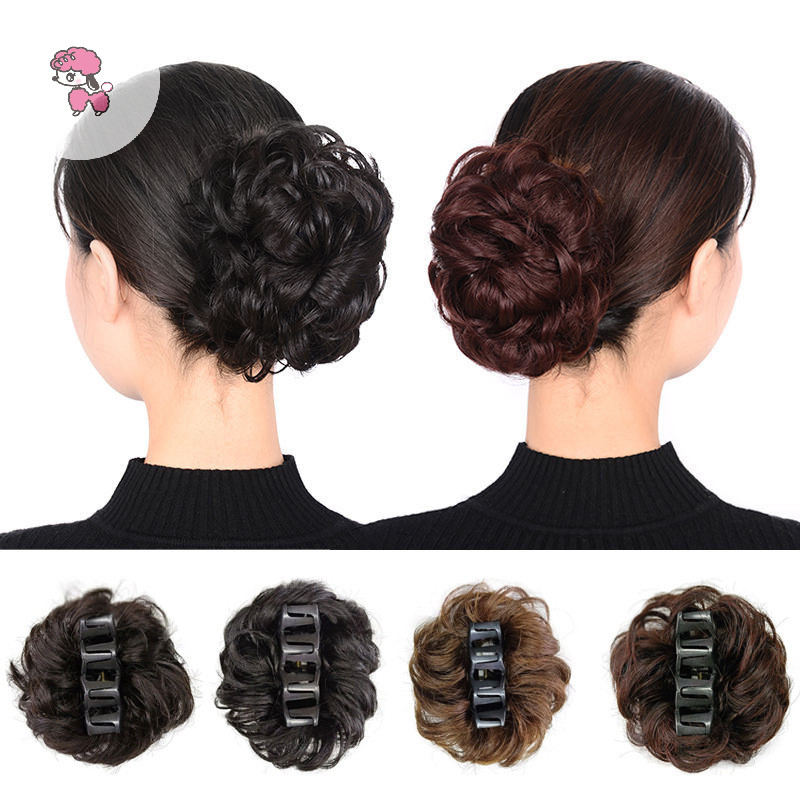 Grl สังเคราะห์ผม Bun Chignon Curly Gripping คลิป Hairpin ยืดหยุ่น Scrunchy ผมปลอมชิ้นสําหรับผู้หญิง Hairpins TH
