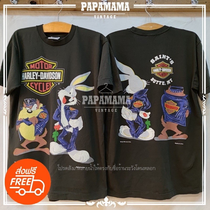 Harley davidson x Taz mania looneytunes   เสื้อวินเทจ เสื้อการ์ตูน papamama vintage shirt