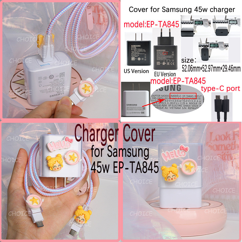 สําหรับ Samsung 45W TA845 Galaxy S23/S22 Ultra 25W TA800 S10 S10+ หมายเหตุ 10 Charger Protector การ์ตูน TPU Super Fast USB-C Fastfor