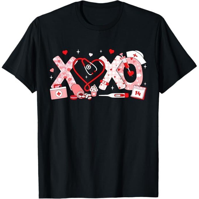 Xoxo Nurse Valentines Day Stethoscope Valentine Nursing T-Shirt