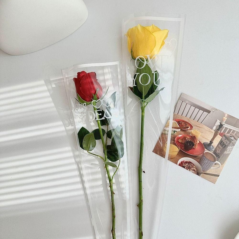 FAVORITEGOODS 50 ชิ้นแขนดอกกุหลาบเดี่ยว,กันน้ํา Ins สไตล์ถุงห่อดอกไม้,ห่อดอกไม้โปร่งใสดอกไม้วัสดุบรรจุภัณฑ์ครบรอบ - รูปที่ 5
