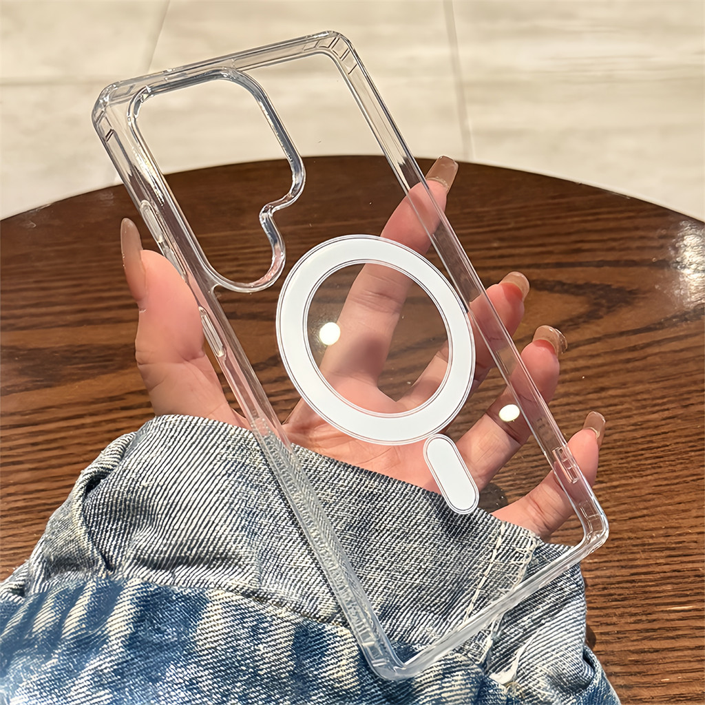 คริสตัลใสเคสโทรศัพท์แม่เหล็กสําหรับ Samsung S25 S24 S23 S22 S21 Ultra S25 + S24 S23 Plus ปลอกโปร่งใสกันกระแทก