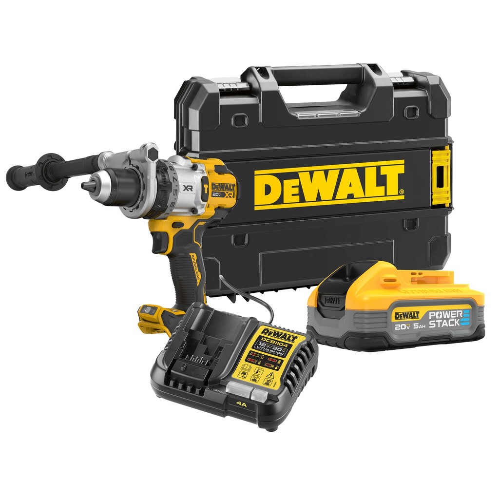 DEWALT สว่านกระแทกไร้สายไร้แปรงถ่าน 20V รุ่น DCD1007H1T-B1 รุ่นพรีเมียม 3 สปีด พร้อมแบตเตอรี่ Powers