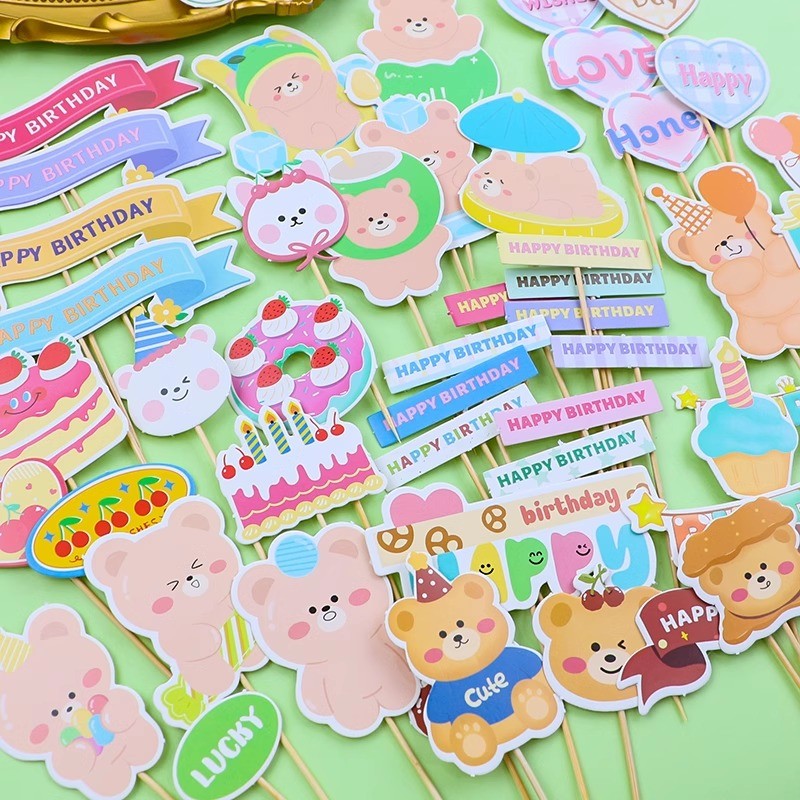 อิน น่ารักการ์ตูนหมีเค้กปลั๊กอินเด็กเค้กวันเกิดขนมถ้วยกระดาษปลั๊กอินอุปกรณ์ตกแต่ง - รูปที่ 3