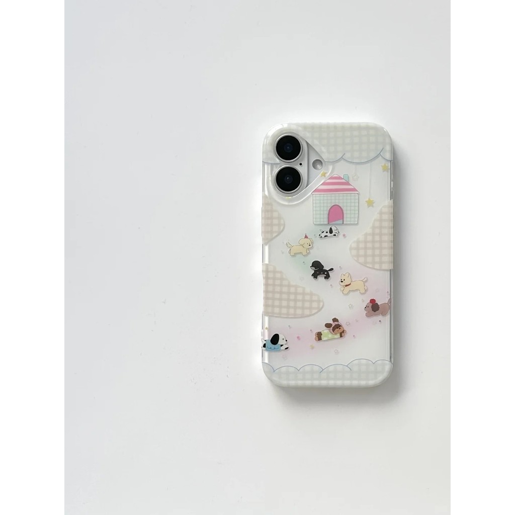 Niche สไตล์เกาหลีรูปแบบบ้านสุนัขเคสโทรศัพท์เหมาะสําหรับiPhone16 15 14 13 11 12Promax 11Promax 12Pro 
