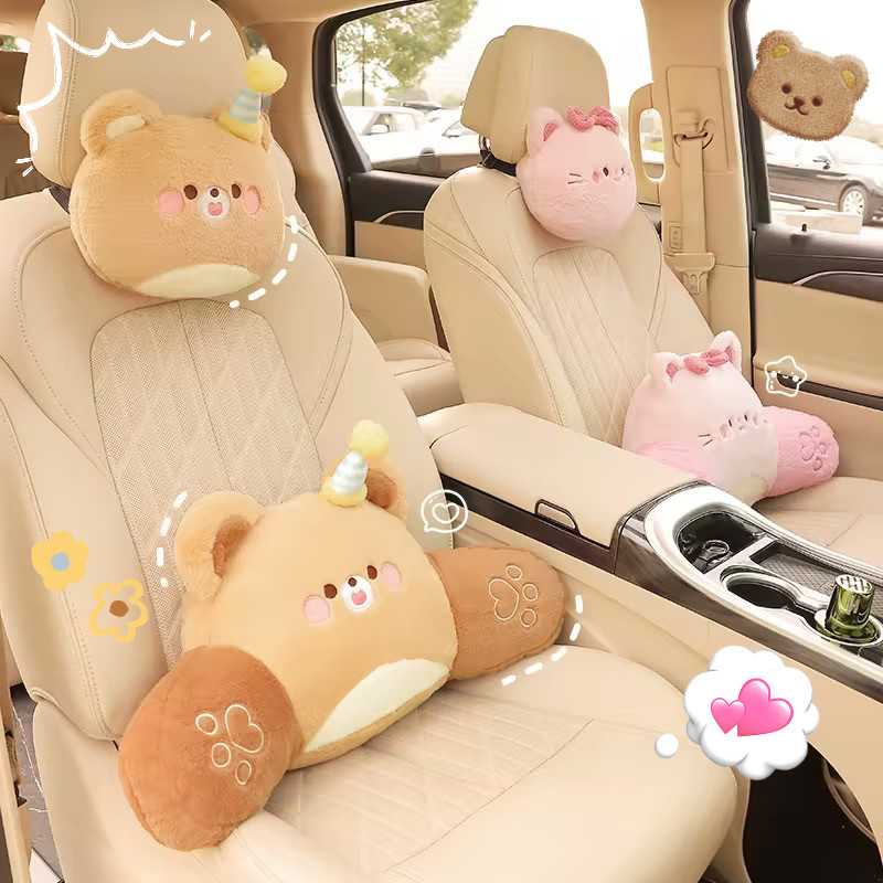 COD หมอนรองคอบนรถ หมอนอิง หมอนเอว รูปร่างหมีวันเกิด ไห้สุดน่ารัก สําหรับตกแต่งภายในรถยนต์
