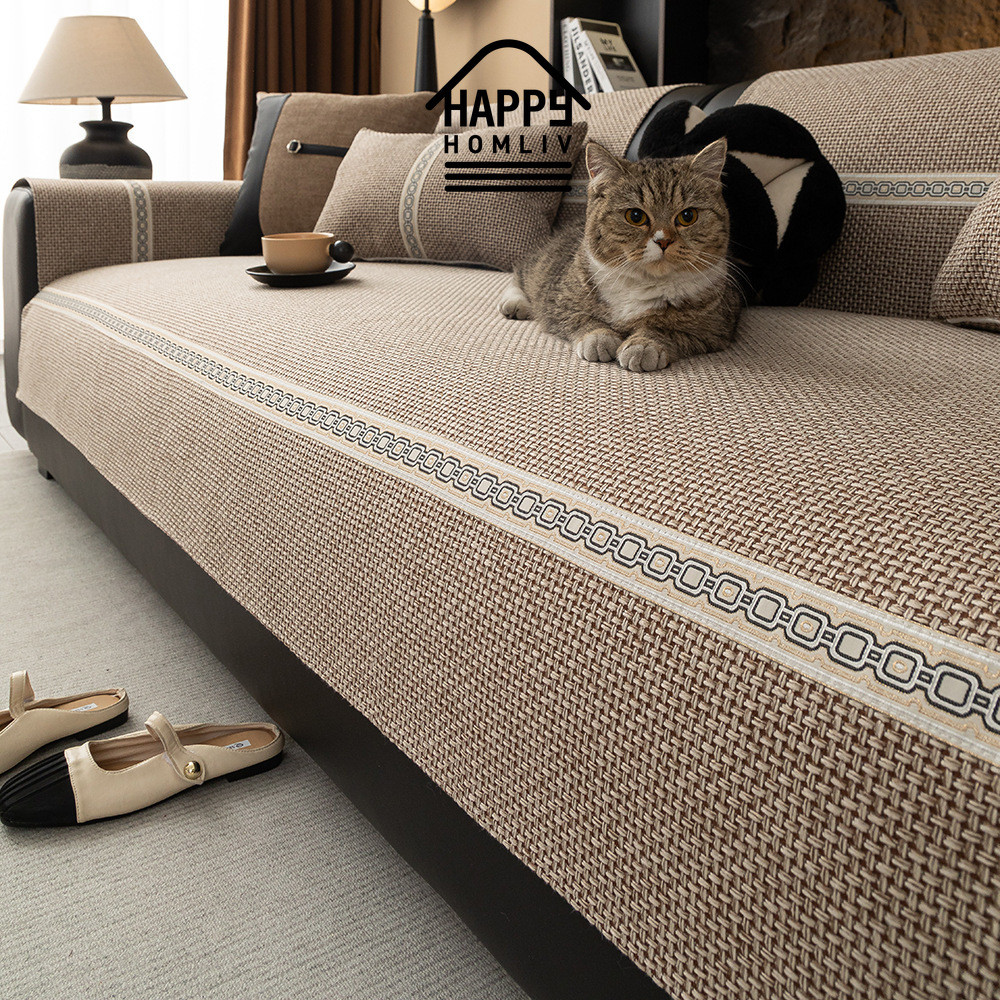 Happy HOMLIV เลียนแบบผ้าลินิน Anti-Slip เบาะโซฟา Four Seasons Universal อินไลน์โซฟาเบาะ Anti-Cat สุนัข Scratch โซฟาฝาครอบป้องกัน