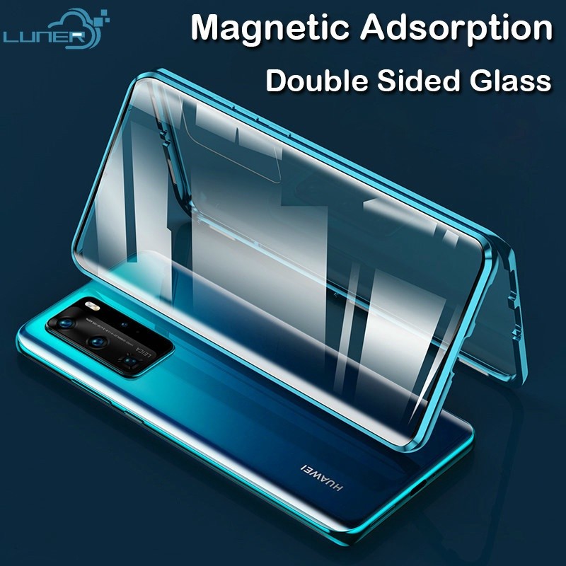 Huawei Magnetic Case สําหรับ Huawei Y9S Y9 Y9Prime Y8P Nova 3i 5T 2020 360 สองด้านกระจกนิรภัยกรณีแม่