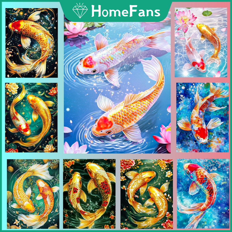 HFLucky สีสัน Koi DIY ภาพวาดเพชรโมเสคการ์ตูนอะนิเมะ Art Cross Stitch ชุดเย็บปักถักร้อย Rhinestones เด็กของขวัญ – โปรปัง