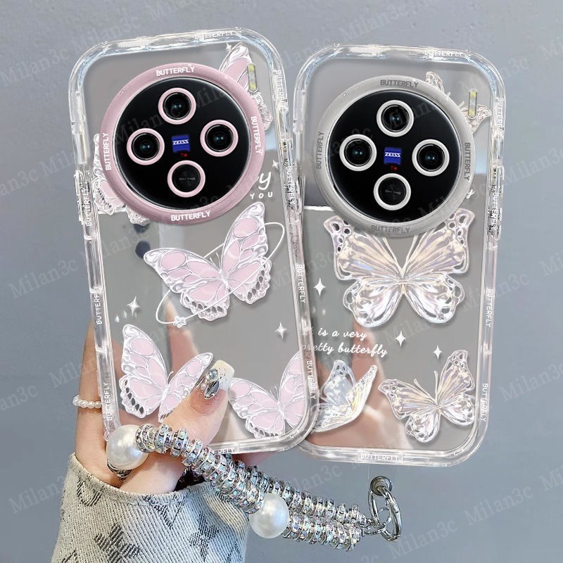 เคส Vivo X200 X100 5G เคส Vivo X200 X100 Pro กระจกเงา เคสโทรศัพท์ลายผีเสื้อ กันกระแทก ซิลิโคน เทรนด์