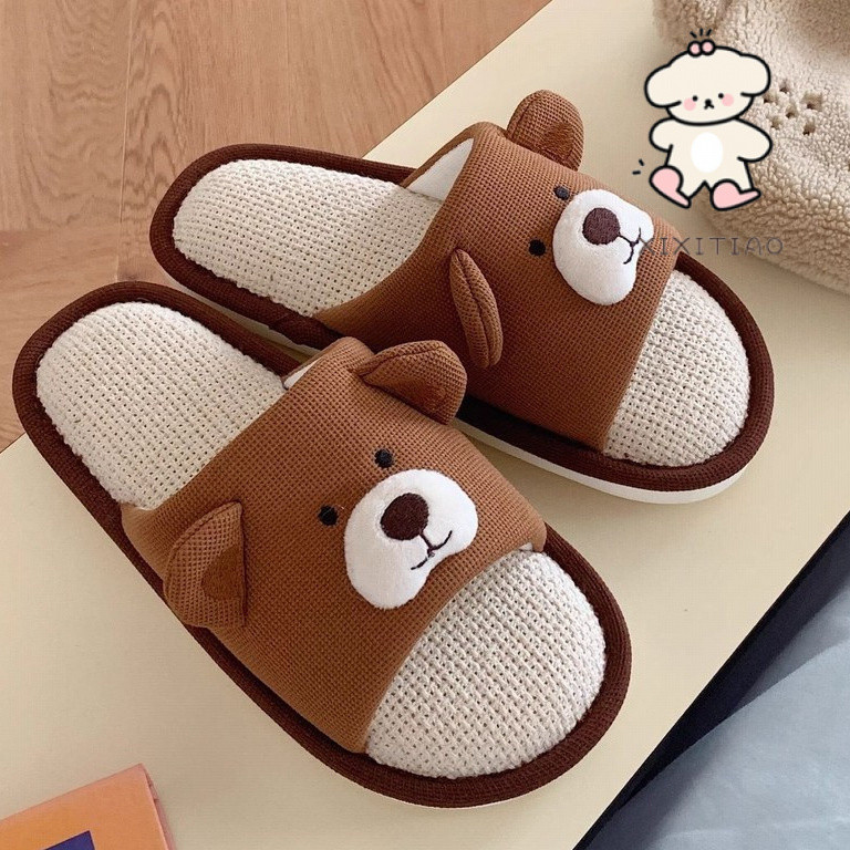 Xixtiao รองเท้าแตะบ้านหมีสีน้ําตาลน่ารัก Four Seasons Universal ในร่ม Soft Sole Casual