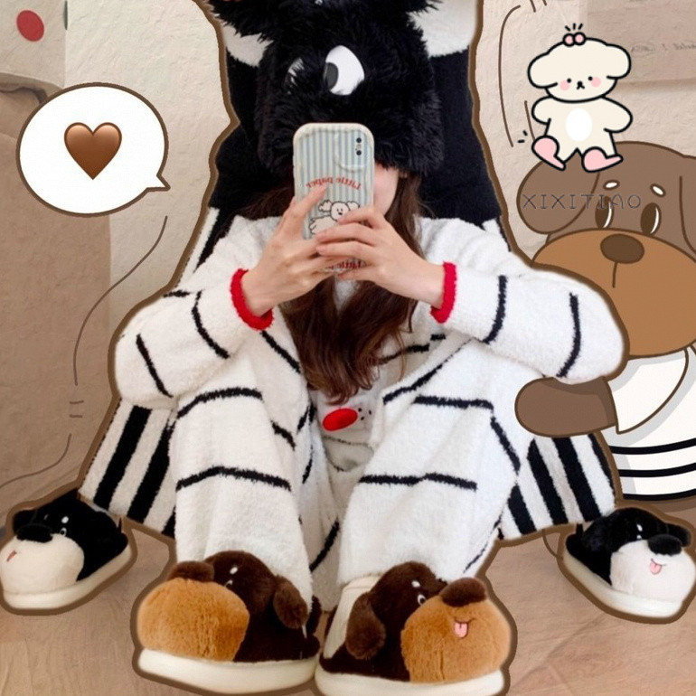 Xixtiao รองเท้าแตะผ้าฝ้ายสุนัขน่ารักชายหญิงสบาย Soft Sole Casual สนุกการ์ตูนบ้านห้องนอน Fun Furry