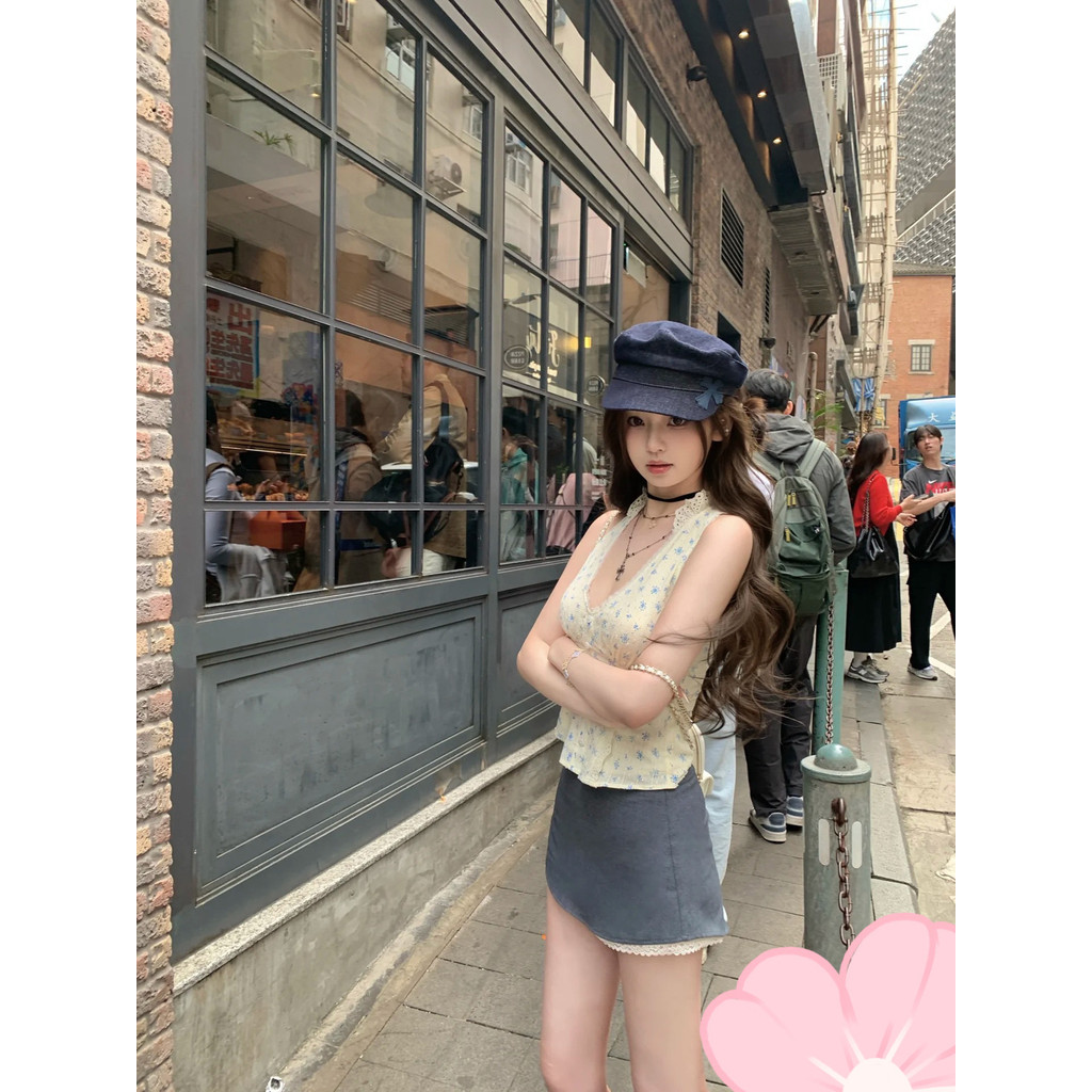 ชุดเสื้อคลุมลูกไม้สำหรับสาวหวาน ลาย ลูกไม้ 1970] คอลเลกชันเซ็กซี่เข้ารูป แขนกุด สั้น ฝรั่งเศส ฤ [เสื้อกล้าม GBN6]