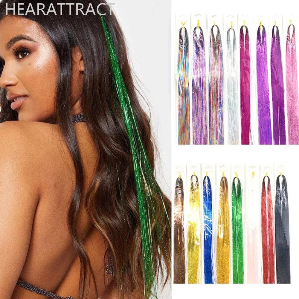 Hearatract ผู้หญิง Tinsel ชุด Glitter Wigs One Clip-in Hair Extension Tinsel เลเซอร์ลวดสีไฮไลท์ย้อมไ