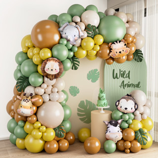 122ชิ้น ปราชญ์ บอลลูนสีเขียวพวงมาลัยชุดสีน้ําสัตว์ฟอยล์บอลลู…