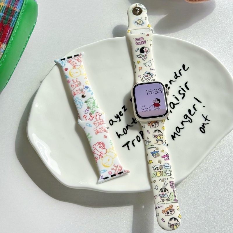 Crayon Shin chan การ์ตูนพิมพ์ซิลิโคนสําหรับ Apple Watch Ultra 46/44/40/49/45/41/42/38/45mm iwatch Series Ultra/10/9/8/7/6/5/4/3/2/1/SE