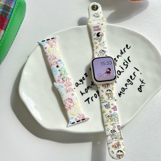 Crayon Shin chan การ์ตูนพิมพ์ซิลิโคนสําหรับ Apple Watch Ultra 46/44/40/49/45/41/42/38/45mm iwatch Series Ultra/10/9/8/7/6/5/4/3/2/1/SE