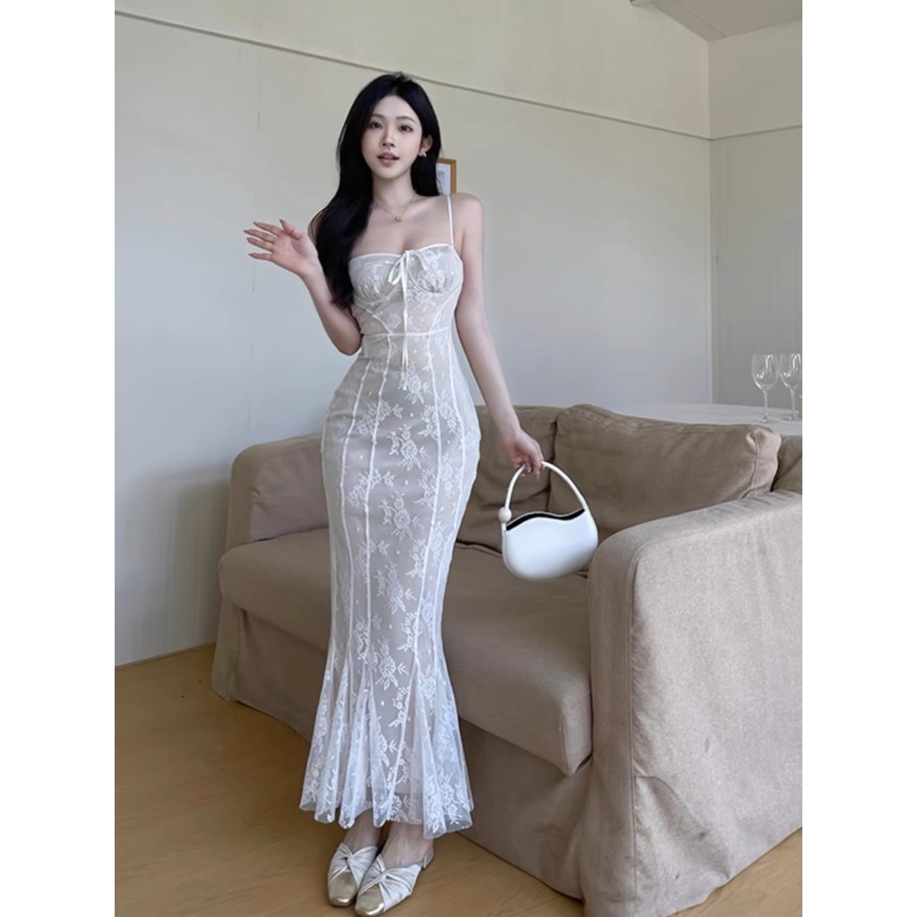 ประเทศไทย การจัดส่งสินค้า พร้อมส่ง-ร้านนี้มีเลย ไม่ต้องเช็ค*ส่งไว เดรส​สั้นแขนยาวปลายแขนบาน ลูกไม้​ ชุดออกงานสี​ ครีม​
