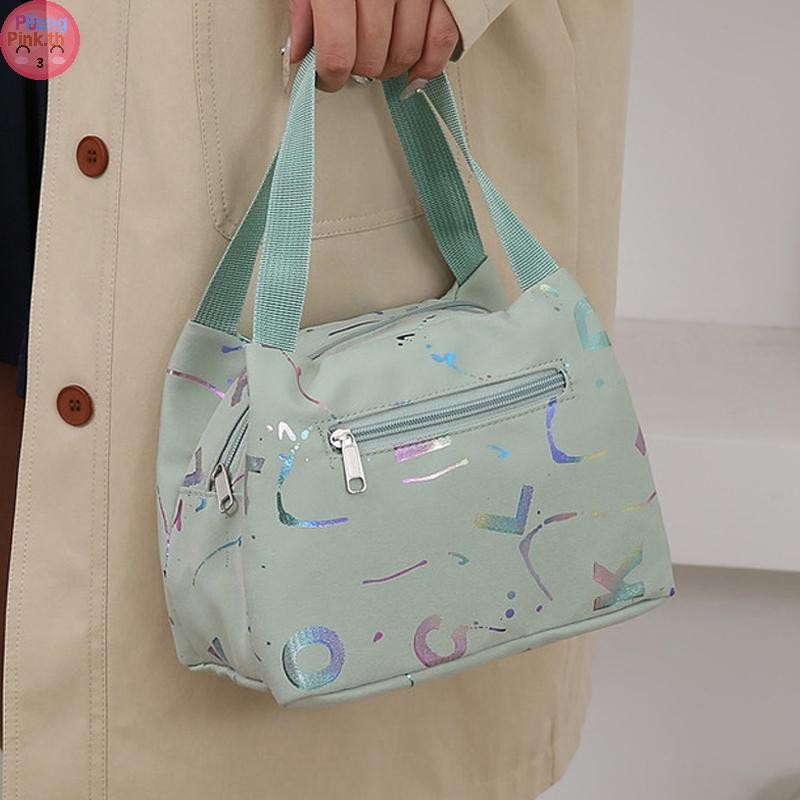 Puinkk 1 PC แบบพกพา Bronzing พิมพ์กระเป๋าถือกันน้ําขนาดใหญ่ความจุ Tote กระเป๋า Oxford ผ้ากระเป๋าถือช้อปปิ้งอาหารกลางวัน Picnic Tote กระเป๋า TH