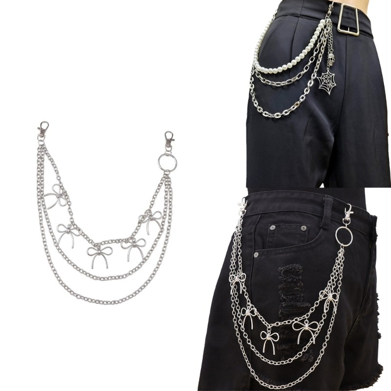 ONERI Multiuse Metal Pants Chain Layered Jeans Chain with Stylish Bowknot Decorative Stylish