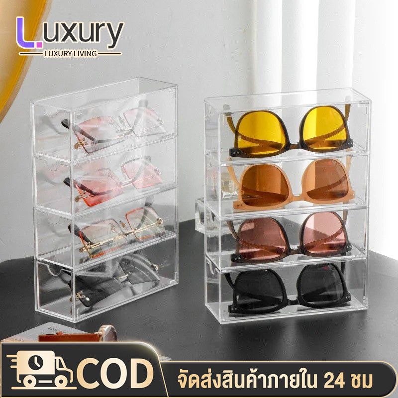Luxury กล่องใส่แว่นตา  กล่องดึงจดหมาย อะคริลิค ความโปร่งใสป้องกันฝุ่น  หลายระดับ พื้น ที่ทำงาน จัดระเบียบกล่อง