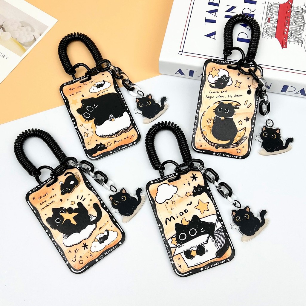 Black Stars Cat Card Holder สําหรับบัตรประชาชน/นักเรียน/อาหาร/รถไฟฟ้า/รถใต้ดิน