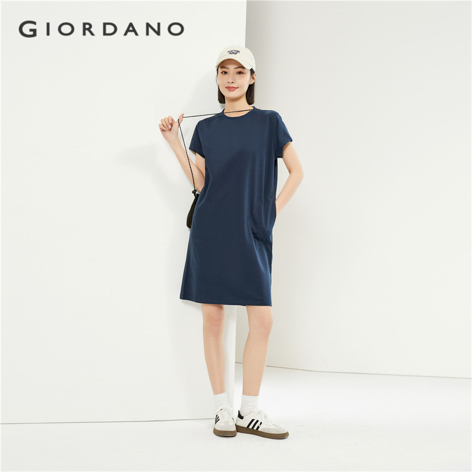 GIORDANO WOMEN 100% Cotton crewneck short sleeve dress 05465463
