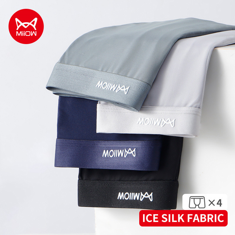 Miiow กางเกงบ็อกเซอร์ขาสั้น ผ้าโพลีเอสเตอร์ แบบนิ่ม สําหรับผู้ชาย 4 ชิ้น MW458