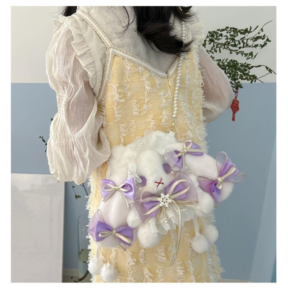 กระเป๋าตุ๊กตา TONFASHION, กระเป๋าสะพายเจ้าหญิง Kawaii, Bunny Pearl Chain กระเป๋าสะพายข้างกระต่ายหูยาว