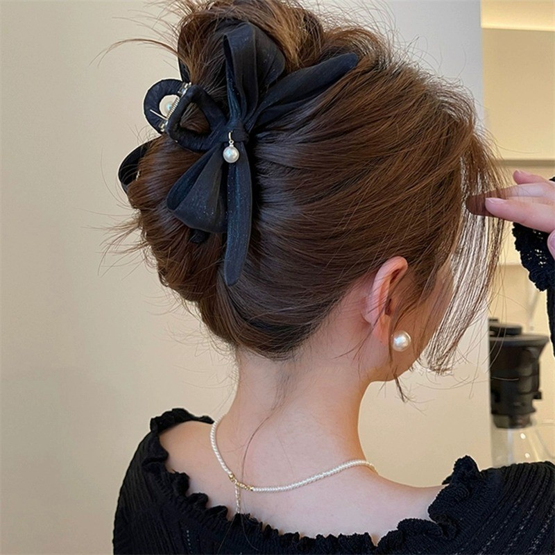 กิ๊บติดผม ประดับโบว์ และไข่มุก หรูหรา สไตล์เกาหลี แฟชั่นสําหรับผู้หญิง - รูปที่ 3