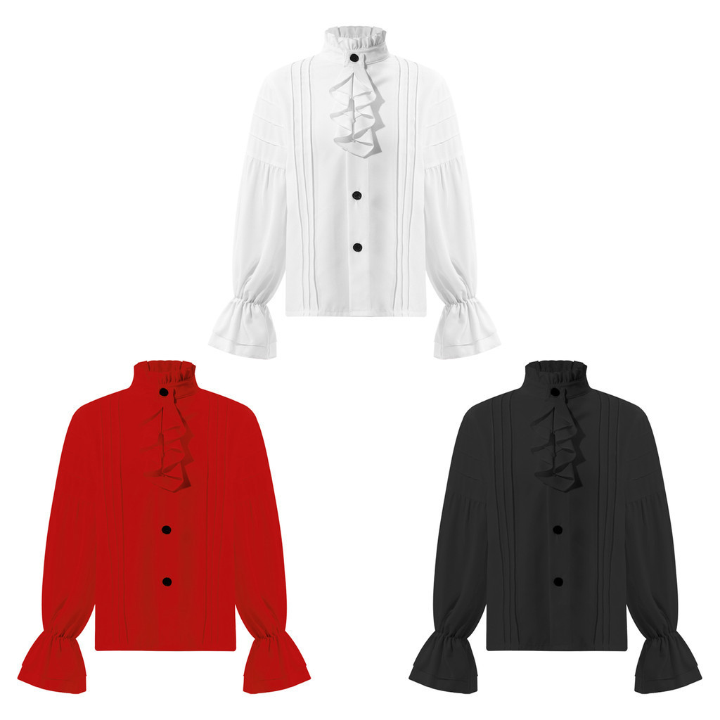 Yoyojia Boys Medieval Pirate เสื้อเด็ก Renaissance Ruffle Shirt สก๊อต Jacobite Ghillie Tops