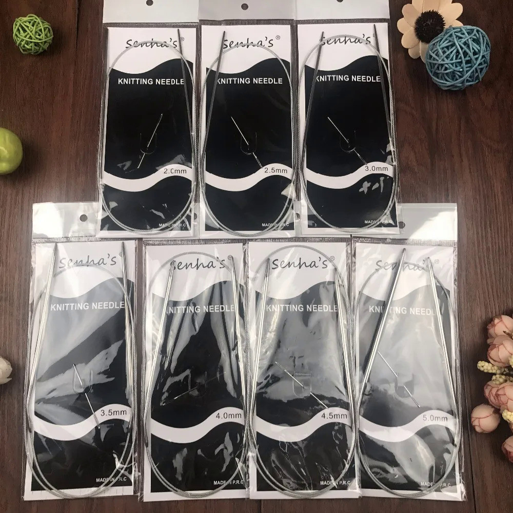 Free Shipping Stainless Steel Circular knitting needles set 7PCS/Set 43.65.80.100.120CM Size 2.0-5.0