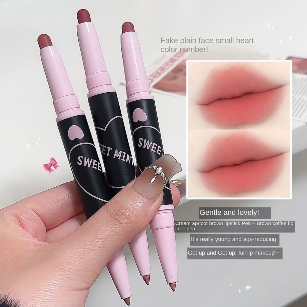 Sweetmint ลิปสติก ลิปไลเนอร์ หัวคู่ เนื้อแมตต์ กันน้ํา ติดทนนาน ธรรมชาติ ไม่จางง่าย