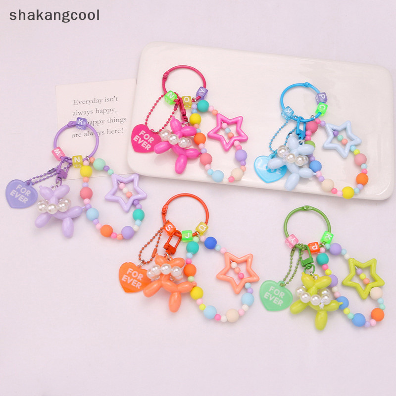 Shakangcool พวงกุญแจ จี้ตุ๊กตาสุนัข ลูกโป่ง ประดับมุก ดาวห้าแฉก หลากสี เครื่องประดับ สําหรับตกแต่งกระเป๋า