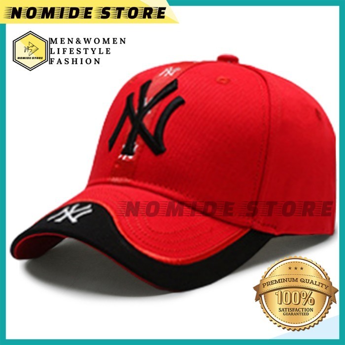 เมอร์อาห์ ✨ -NY New York Outdoor Snapback คุณภาพพรีเมี่ยม MBL หมวกเบสบอลนําเข้า - สีแดง