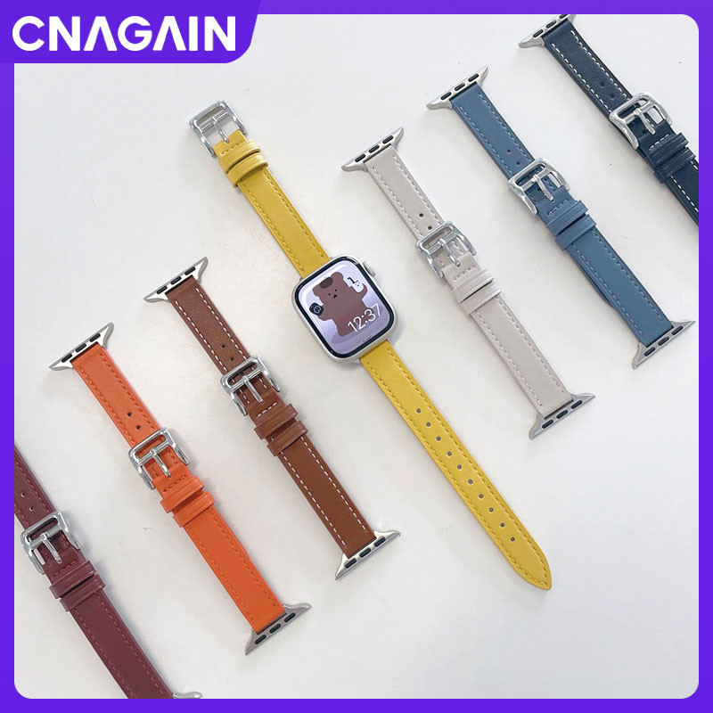 Cnagain สายนาฬิกาข้อมือหนังนิ่ม แบบบาง สําหรับ Apple Watch Ultra SE 2 Series 9 8 7 6 5 4 3 2 1 iWatch 49 มม. 45 มม. 41 มม. 44 มม. 40 มม. 42 มม. 38 มม.